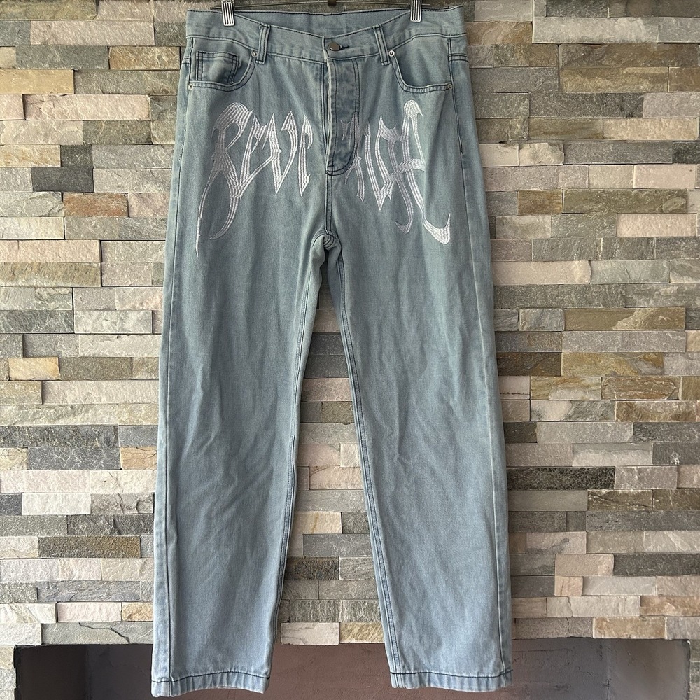 Revenge Jeans XL Embroidered Blue Grunge Skater Goth Y2K